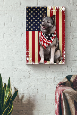 Smiling Norwegian Elkhound American Flag Gift For 4th Of July Dog Lover Canvas Wrapped Canvas 12x16