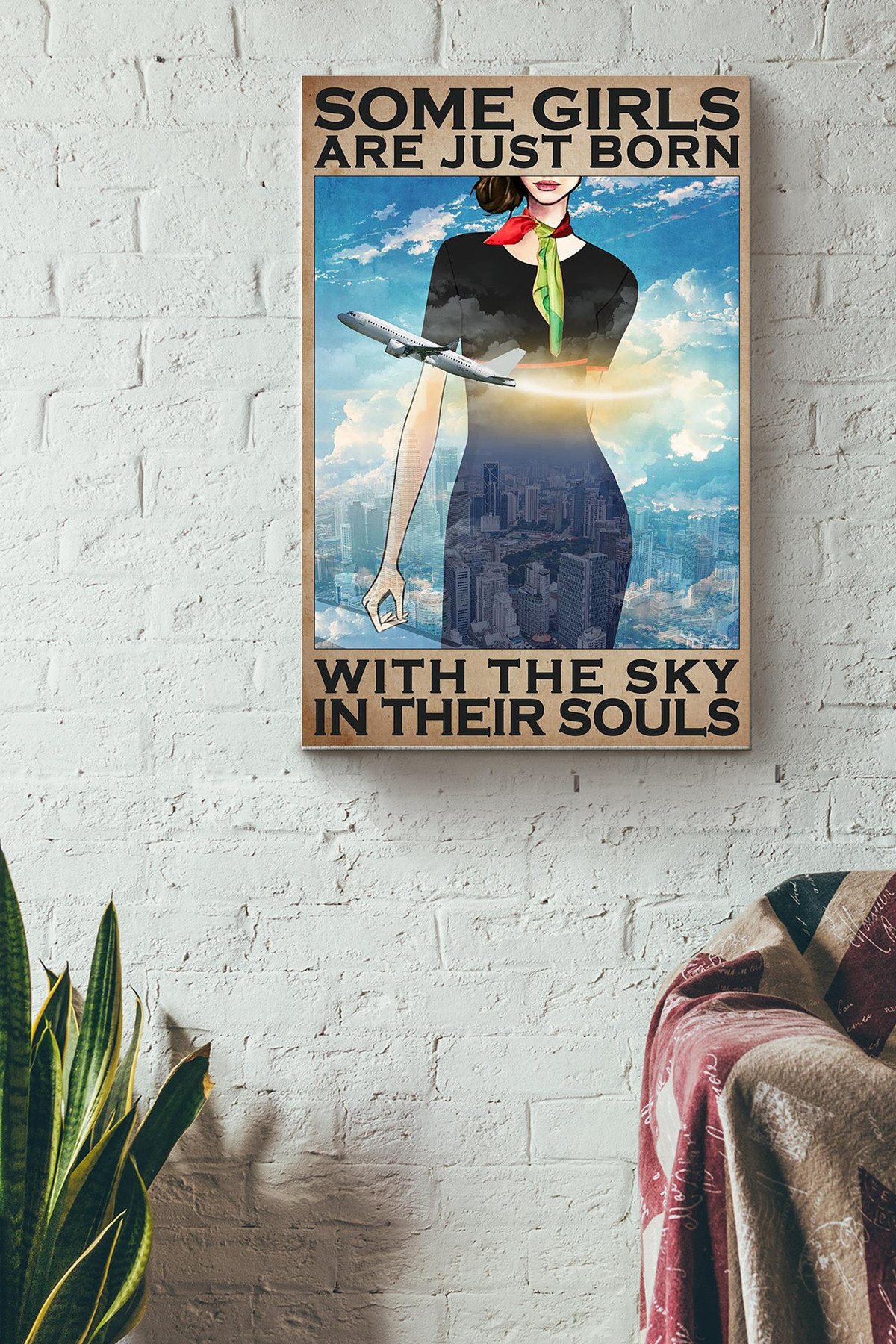 Some Girl Are Just Born With The Sky In Their Souls China Female Flight Attendant Uniform Canvas Canvas Gallery Painting Wrapped Canvas  Wrapped Canvas 8x10