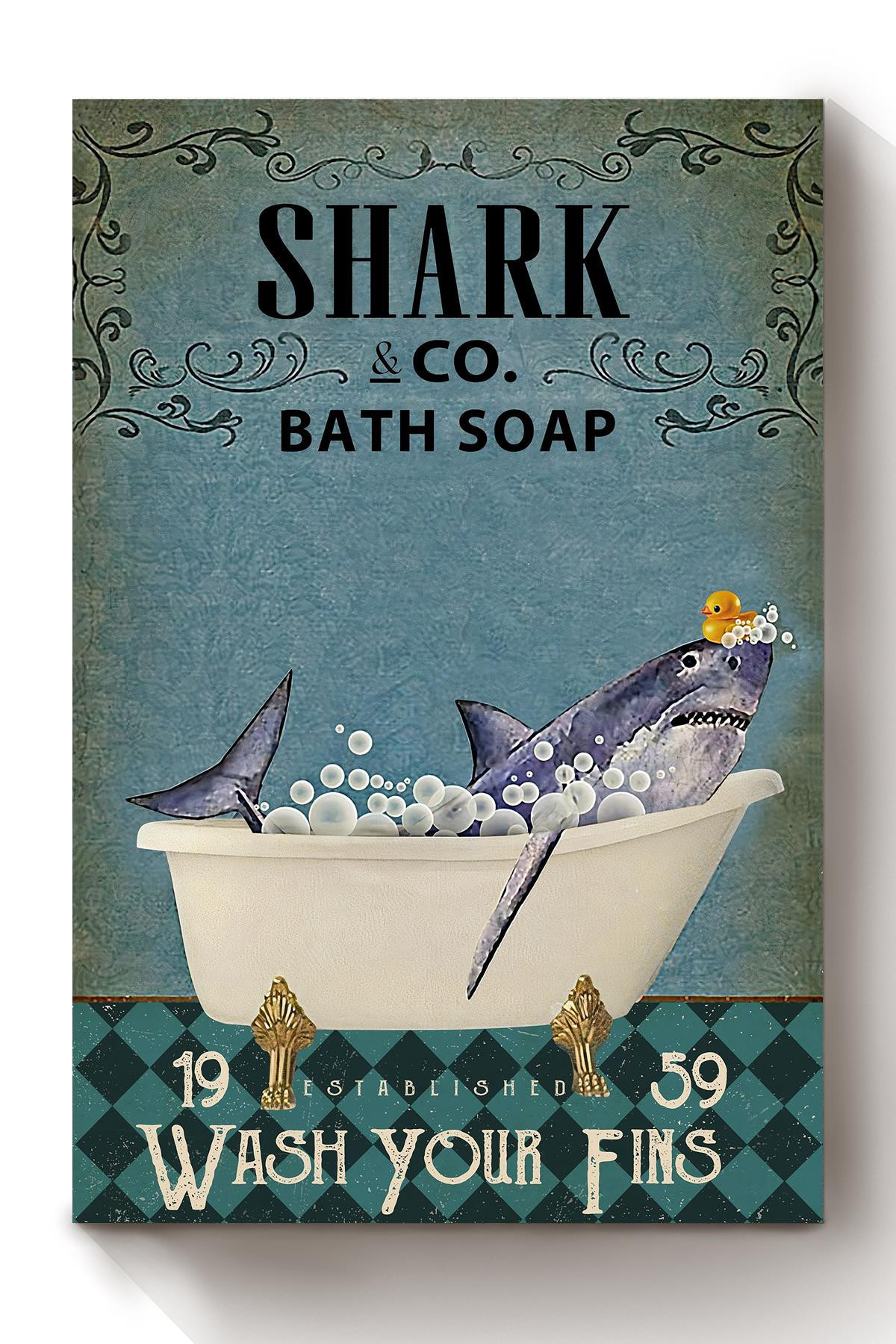 Shark In Bath Soap Wash Your Fins Funny Gallery Canvas Painting For Bathroom Decor Housewarming Canvas Framed Prints, Canvas Paintings Wrapped Canvas 8x10