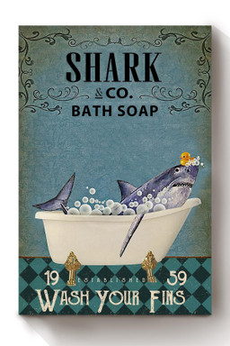 Shark In Bath Soap Wash Your Fins Funny Gallery Canvas Painting For Bathroom Decor Housewarming Canvas Framed Prints, Canvas Paintings Wrapped Canvas 8x10