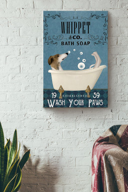 Wash Your Pasws Canvas Bathroom Wall Decor For Whippet Foster Dog Lover Canvas Wrapped Canvas 12x16