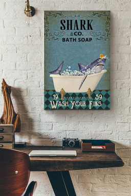 Shark In Bath Soap Wash Your Fins Funny Gallery Canvas Painting For Bathroom Decor Housewarming Canvas Framed Prints, Canvas Paintings Wrapped Canvas 20x30