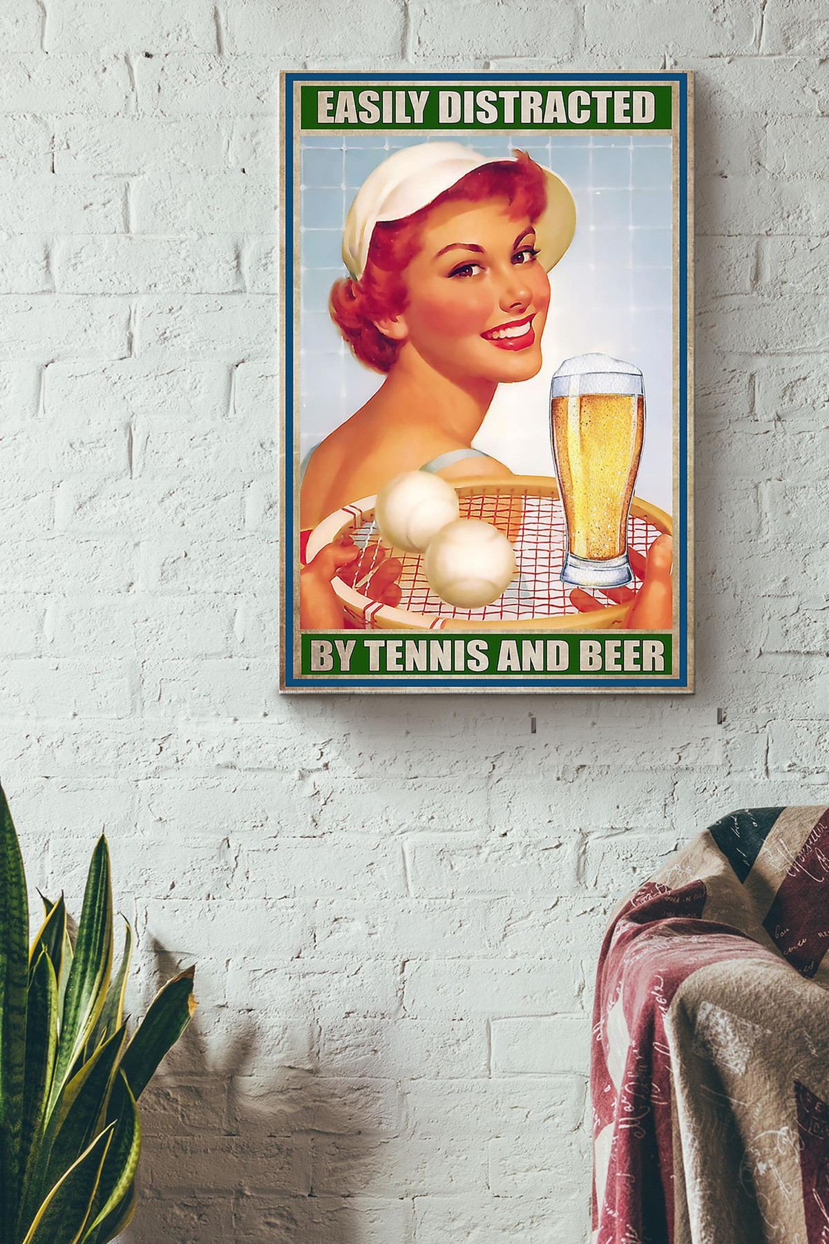 Easily Distracted By Tennis And Beer Woman Play Tennis Canvas Painting Ideas, Canvas Hanging Prints, Gift Idea Framed Prints, Canvas Paintings Wrapped Canvas 8x10