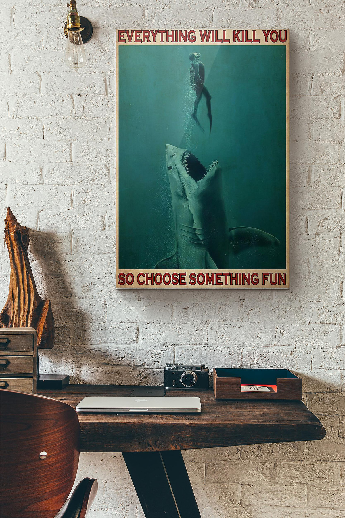 Diving With Shark Everything Will Kill You So Choose Something Fun Canvas Painting Ideas, Canvas Hanging Prints, Gift Idea Framed Prints, Canvas Paintings Wrapped Canvas 8x10
