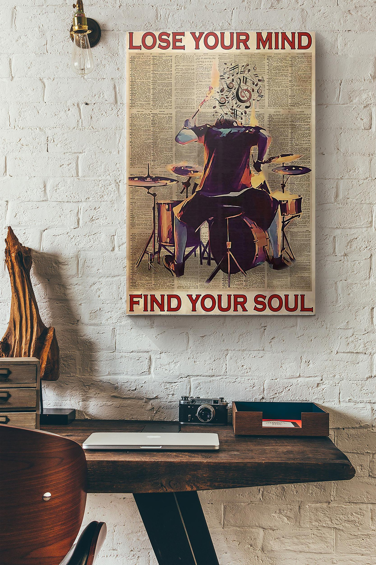 Book Page Drummer Lose Your Mind Find Your Soul Canvas Painting Ideas, Canvas Hanging Prints, Gift Idea Framed Prints, Canvas Paintings Wrapped Canvas 8x10