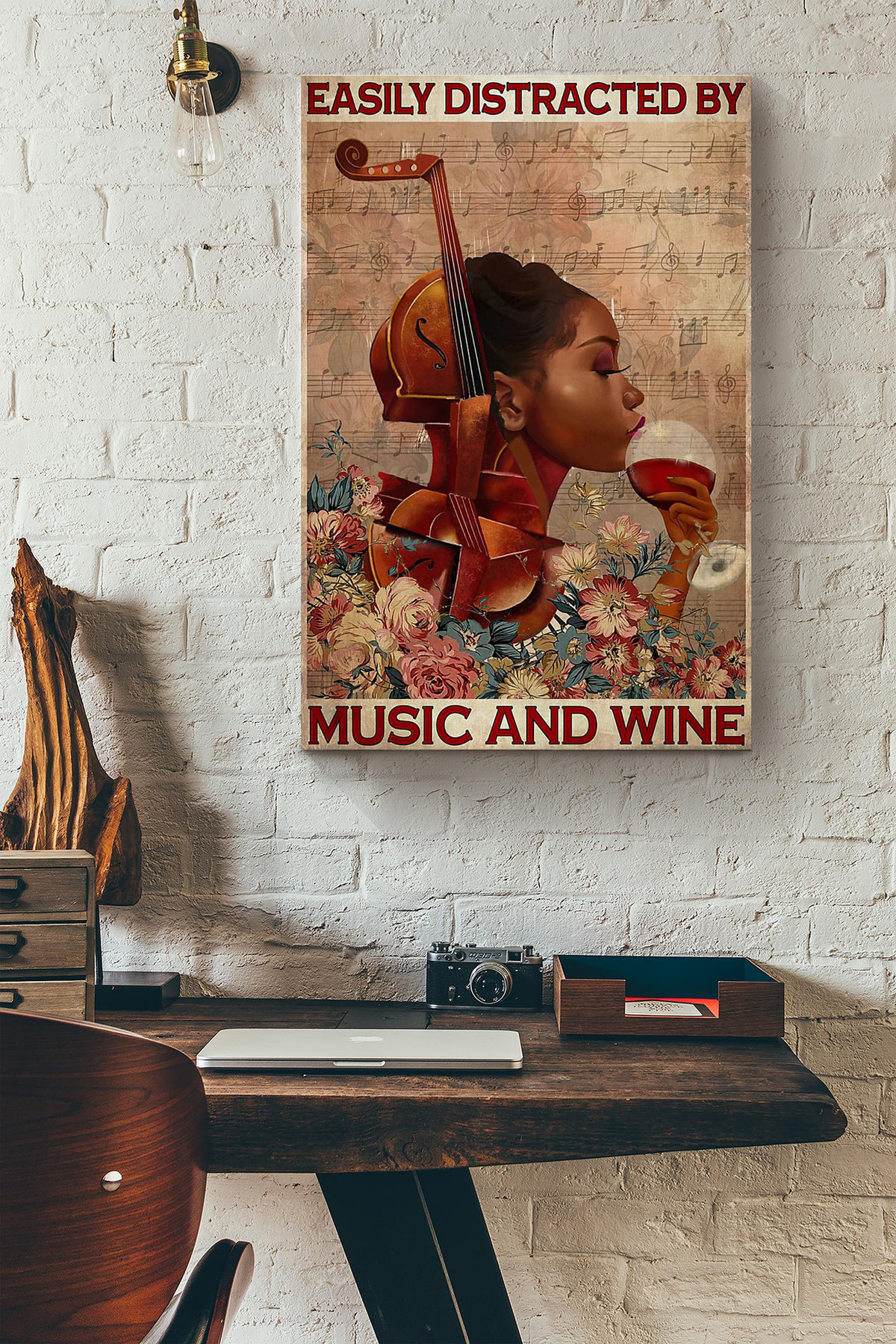 Afro Violin Easily Distracted By Music And Wine Flowers Canvas Painting Ideas, Canvas Hanging Prints, Gift Idea Framed Prints, Canvas Paintings Wrapped Canvas 8x10
