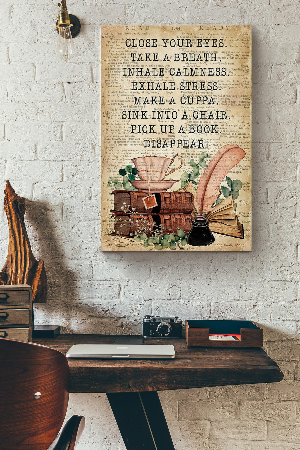Exhale Stress Make A Cuppa Pick Up A Book Disappear Dictionary Canvas Painting Ideas, Canvas Hanging Prints, Gift Idea Framed Prints, Canvas Paintings Wrapped Canvas 8x10