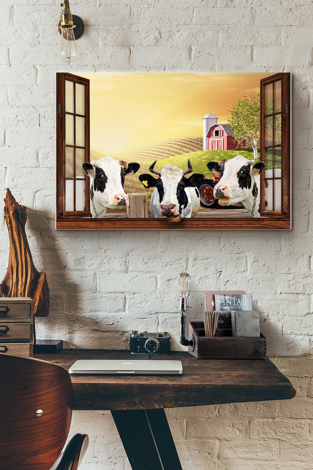 Cows Farm Window Canvas Painting Ideas, Canvas Hanging Prints, Gift Idea Framed Prints, Canvas Paintings Wrapped Canvas 8x10