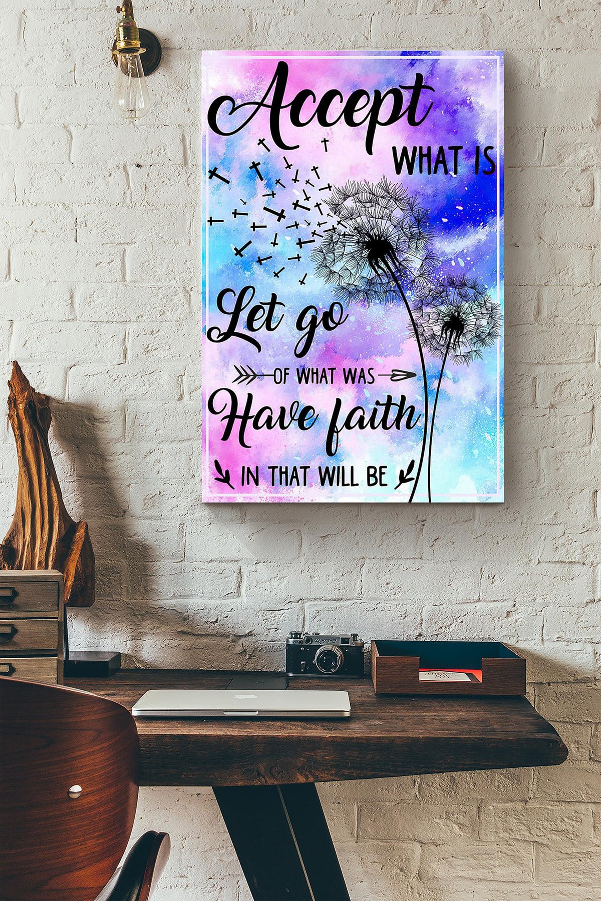 Dandelion Flower Accept What Is Let Go Of What Was Have Faith In That Will Be Canvas Painting Ideas, Canvas Hanging Prints, Gift Idea Framed Prints, Canvas Paintings Wrapped Canvas 8x10