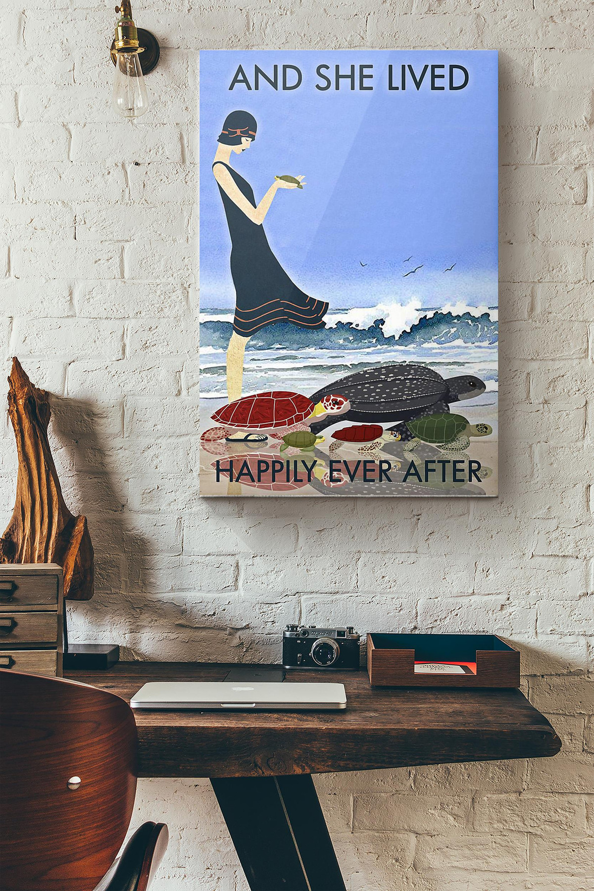 Beach And Turtles And She Lived Happily Ever After Canvas Painting Ideas, Canvas Hanging Prints, Gift Idea Framed Prints, Canvas Paintings Wrapped Canvas 8x10