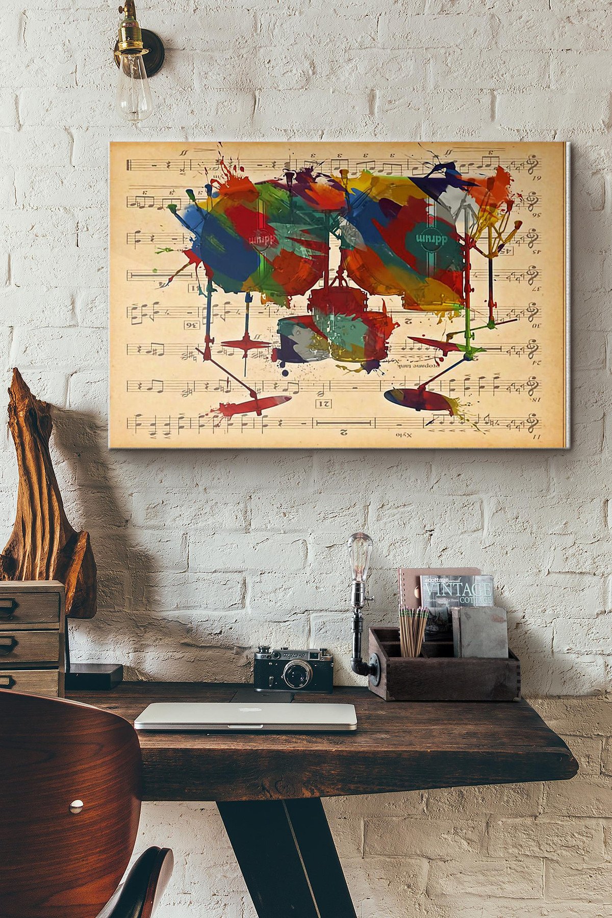 Drummer Colorful Drumset Music Sheet Canvas Painting Ideas, Canvas Hanging Prints, Gift Idea Framed Prints, Canvas Paintings Wrapped Canvas 8x10