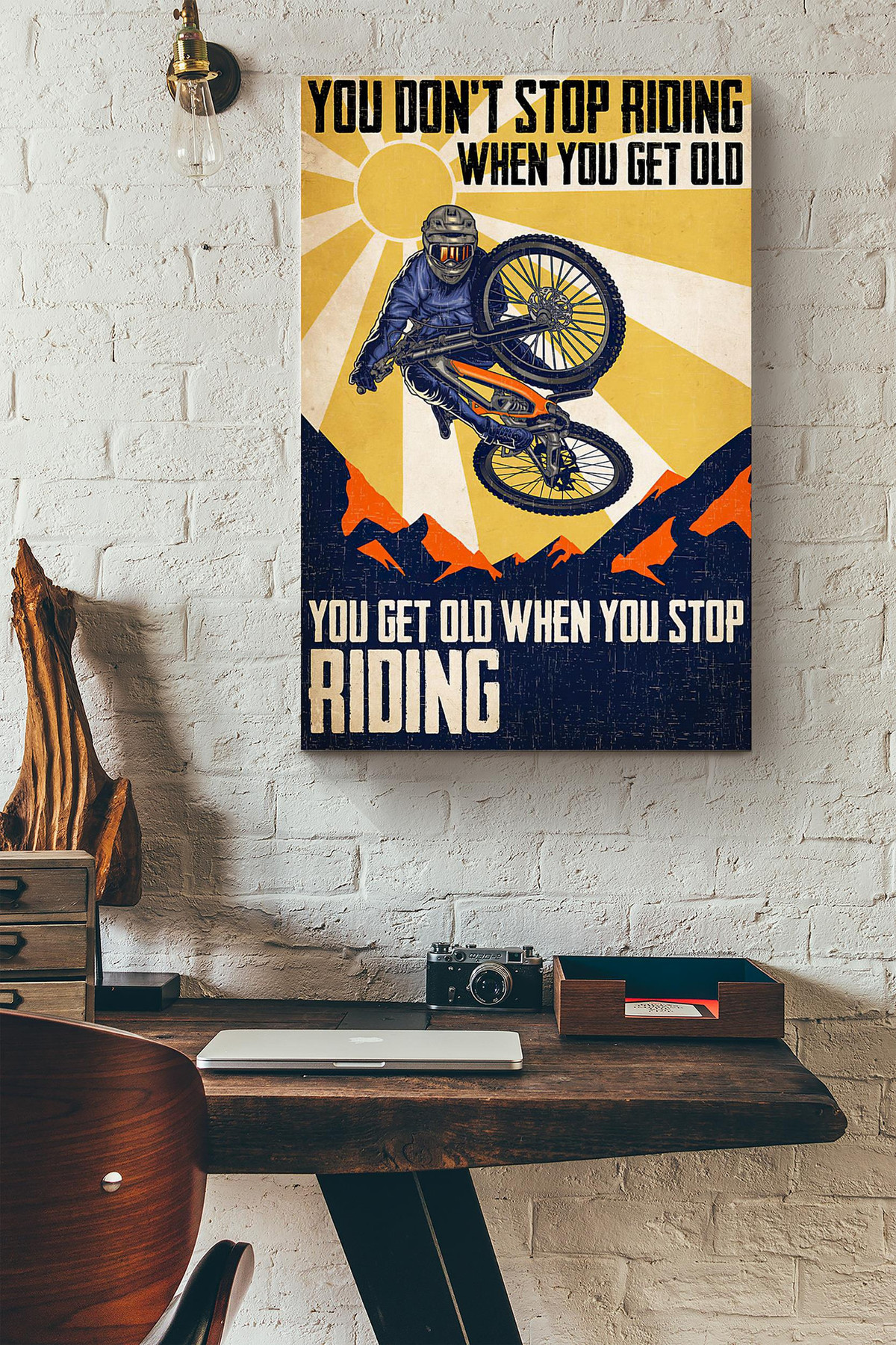 Moutain Biking Sunburst You Get Old When You Stop Riding Canvas Painting Ideas, Canvas Hanging Prints, Gift Idea Framed Prints, Canvas Paintings Wrapped Canvas 8x10