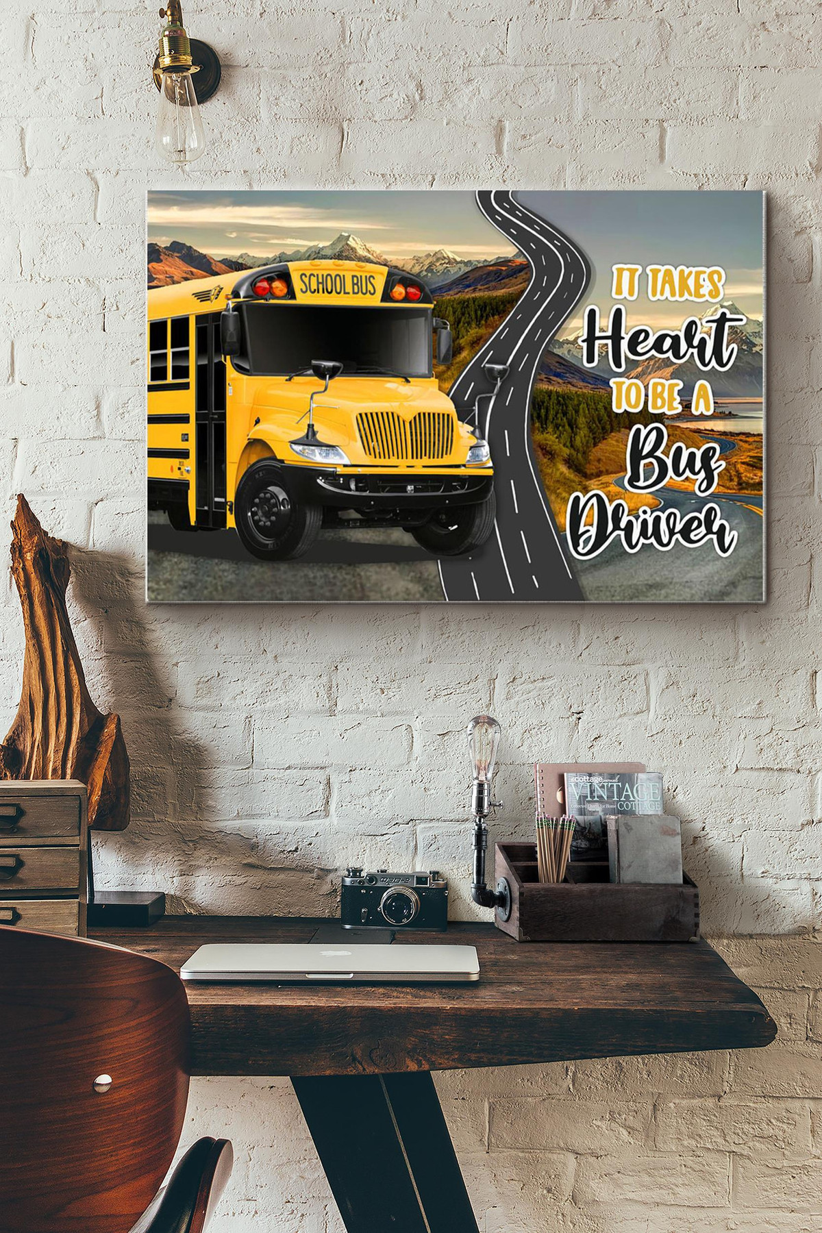 It Takes Heart To Be A Bus Driver Canvas Painting Ideas, Canvas Hanging Prints, Gift Idea Framed Prints, Canvas Paintings Wrapped Canvas 8x10
