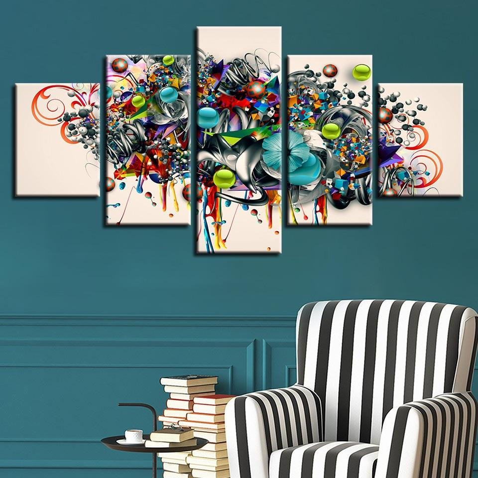 Color Insects Ladybugs Butterflies And Flower � Abstract 5 Panel Canvas Art Wall Decor Luxury Multi Canvas Prints, Multi Piece Panel Canvas Gallery Art Print