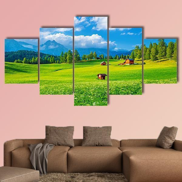 Landscape Of Valley In Alpine Mountains � Nature 5 Panel Canvas Art Wall Decor Luxury Multi Canvas Prints, Multi Piece Panel Canvas Gallery Art Print