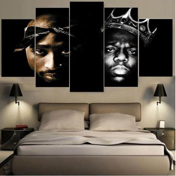 Hiphop Music Tupac And Biggie � Sport 5 Panel Canvas Art Wall Decor Luxury Multi Canvas Prints, Multi Piece Panel Canvas Gallery Art Print