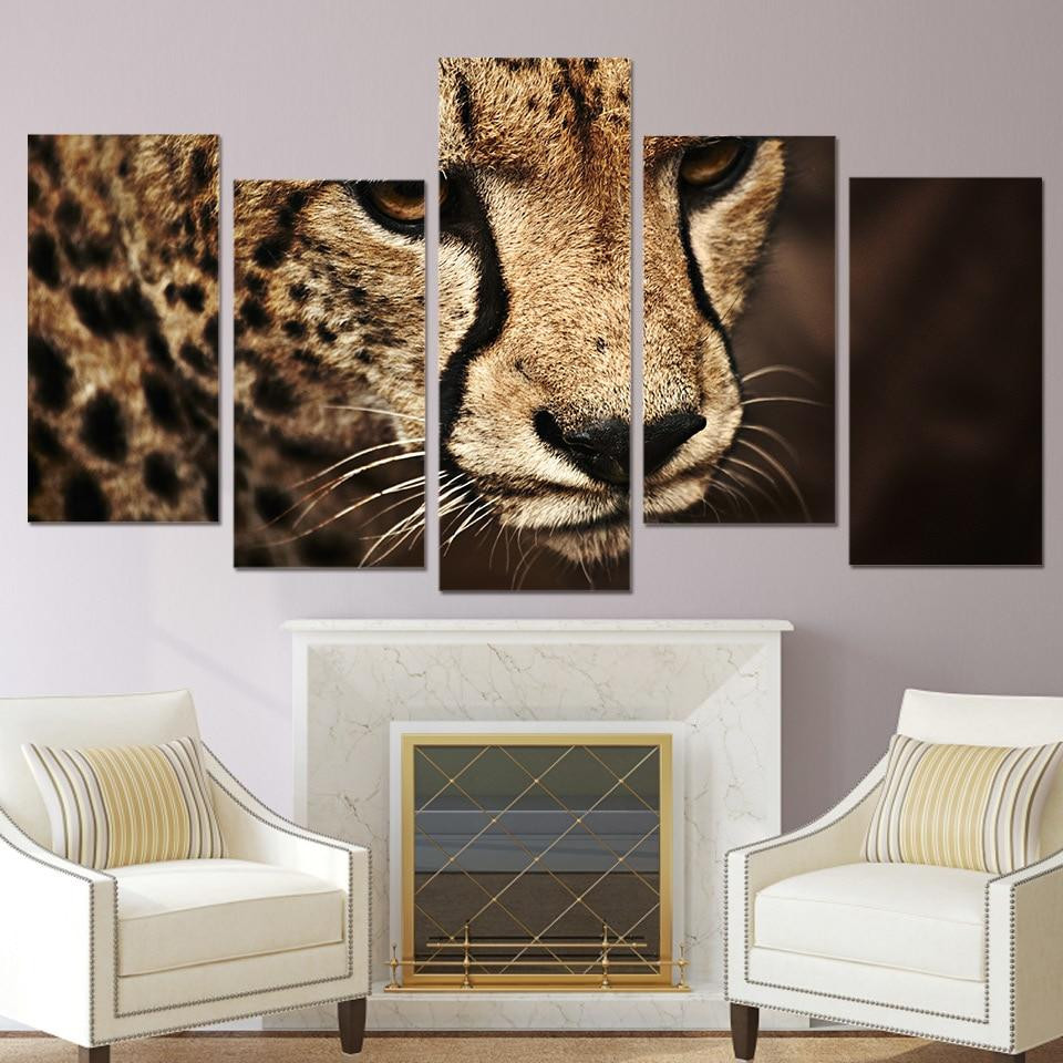 Cheetah � Animal 5 Panel Canvas Art Wall Decor Luxury Multi Canvas Prints, Multi Piece Panel Canvas Gallery Art Print