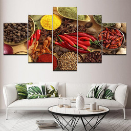 Spoon Grains Spices Peppers Kitchen Theme � Kitchen 5 Panel Canvas Art Wall Decor Luxury Multi Canvas Prints, Multi Piece Panel Canvas Gallery Art Print