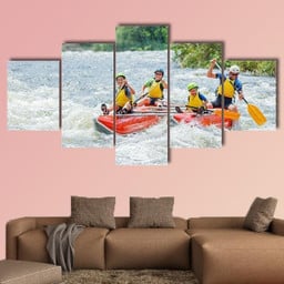 Yappy Family Of Four River Rafting � Sport 5 Panel Canvas Art Wall Decor Luxury Multi Canvas Prints, Multi Piece Panel Canvas Gallery Art Print