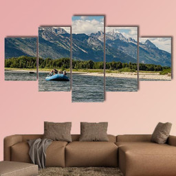 Rafting The Snake River In Wyoming � Sport 5 Panel Canvas Art Wall Decor Luxury Multi Canvas Prints, Multi Piece Panel Canvas Gallery Art Print