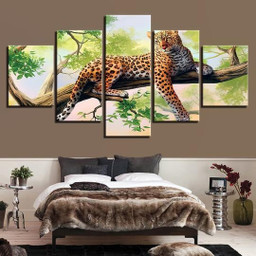 Cheetah Lounging In Tree � Animal 5 Panel Canvas Art Wall Decor Luxury Multi Canvas Prints, Multi Piece Panel Canvas Gallery Art Print