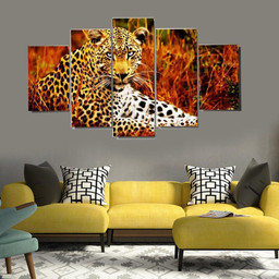 Cheetah In Red Woods � Animal 5 Panel Canvas Art Wall Decor Luxury Multi Canvas Prints, Multi Piece Panel Canvas Gallery Art Print