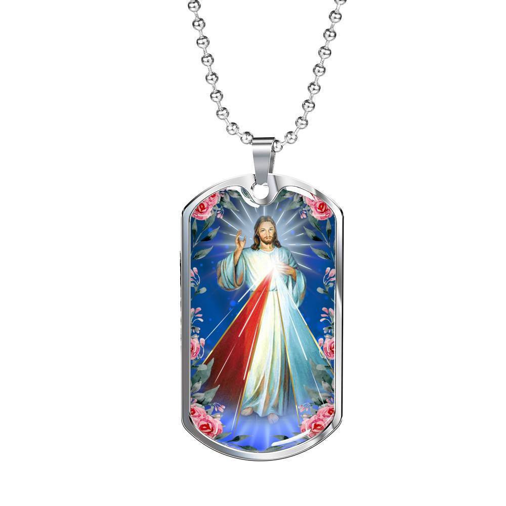 Divine Mercy Catholic Necklace Stainless Steel or 18k Gold Dog Tag 24 ...