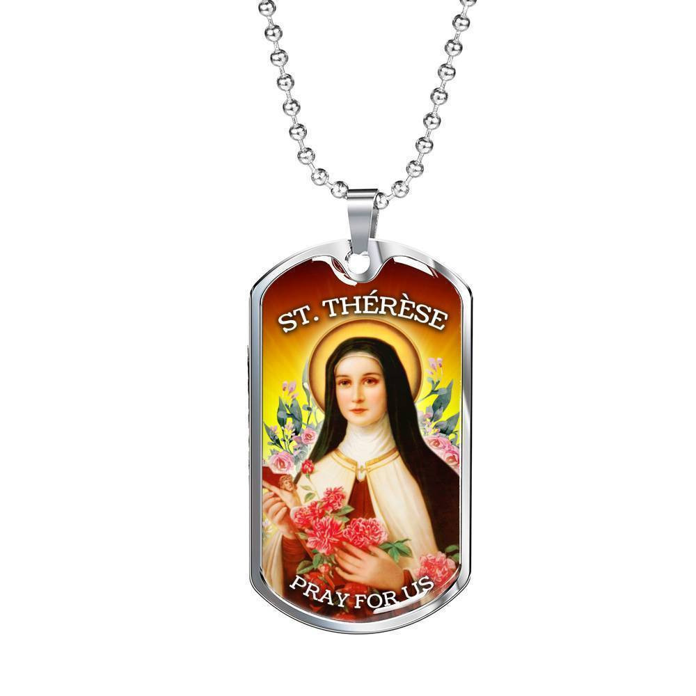 St. Therese Catholic Necklace Stainless Steel or 18k Gold Dog Tag 24 ...