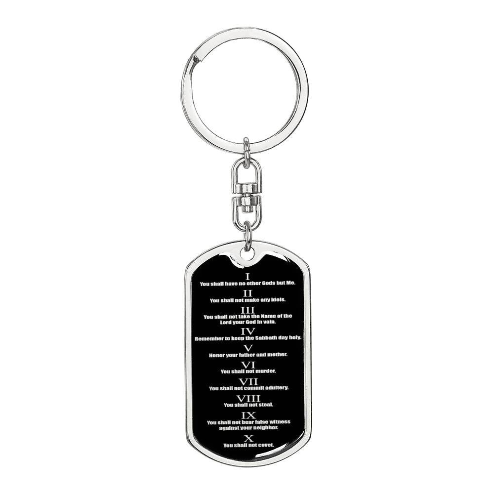 Ten Commandments Keychain Dog Tag Stainless Steel or 18k Gold