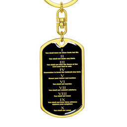 Ten Commandments Keychain Dog Tag Stainless Steel or 18k Gold