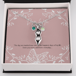 To My Wife Happiest Day of My Life Pea Pod Necklace Message Card Peas in Pod Birthstones Pendant