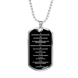 Ten Commandments Necklace Stainless Steel or 18k Gold Dog Tag 24" Chain