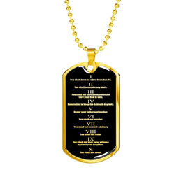 Ten Commandments Necklace Stainless Steel or 18k Gold Dog Tag 24" Chain
