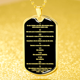 Colar Dos Dez Mandamentos Portuguese Necklace Stainless Steel or 18k Gold Dog Tag 24" Ten Commandments Portuguese