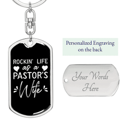 To My Wife  Rockin Life as a Pastors Wife Keychain Stainless Steel or 18k Gold Dog Tag Keyring