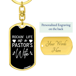 To My Wife  Rockin Life as a Pastors Wife Keychain Stainless Steel or 18k Gold Dog Tag Keyring
