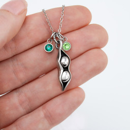 To My Girlfriend All I want For Christmas Pea Pod Necklace Message Card Peas in Pod Birthstones Pendant