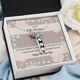 To My Wife Flower to My Life Partner Pea Pod Necklace Message Card Peas in Pod Birthstones Pendant