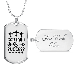 God Faith Success Necklace Stainless Steel or 18k Gold Dog Tag 24" Chain