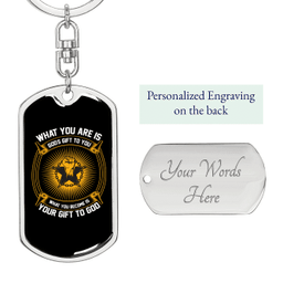 God'S Gift To You Keychain Stainless Steel or 18k Gold Dog Tag Keyring