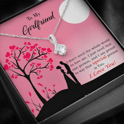 To My Girlfriend Special Person Is You Message Card W Mahogany Style Luxury Box Eternity Ribbon Stone Necklace