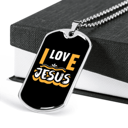 Jesus I Love Christian Necklace Stainless Steel or 18k Gold Dog Tag 24" Chain