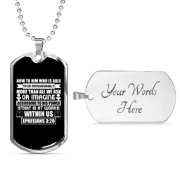 Now To Him Christian Necklace Stainless Steel or 18k Gold Dog Tag 24" Chain