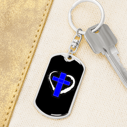 Blue Cross Keychain Stainless Steel or 18k Gold Dog Tag Keyring