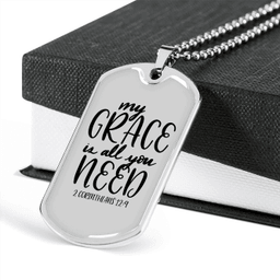 My Grace All You Need Christian Necklace Stainless Steel or 18k Gold Dog Tag 24" Chain