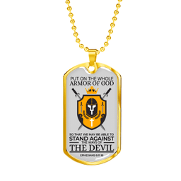 Whole Armor Of God Bible Verse Faith Necklace Stainless Steel or 18k Gold Dog Tag 24" Chain