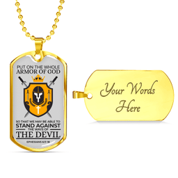 Whole Armor Of God Bible Verse Faith Necklace Stainless Steel or 18k Gold Dog Tag 24" Chain
