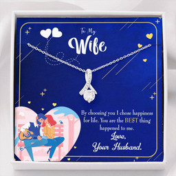 Gift For Wife I Chose Happiness Eternity Ribbon Stone Pendant 14K White Gold Stainless Steel 18-22"