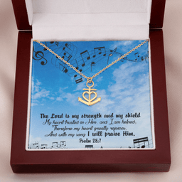 The Lord Is My Strength Religious Gift Psalm 28:7 Anchor Necklace Stainless Steel 16-22" Chain