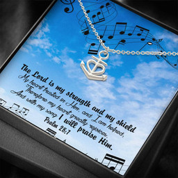 The Lord Is My Strength Religious Gift Psalm 28:7 Anchor Necklace Stainless Steel 16-22" Chain
